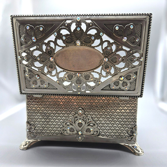 Things Remembered VTG Silver Plated Musical Jewelry Box Swarovski Crystals - Picture 7 of 11